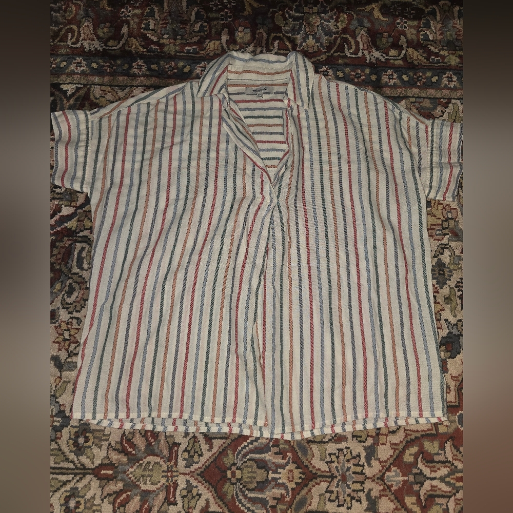 Madewell Park Popover Shirt in Rainbow Stripe